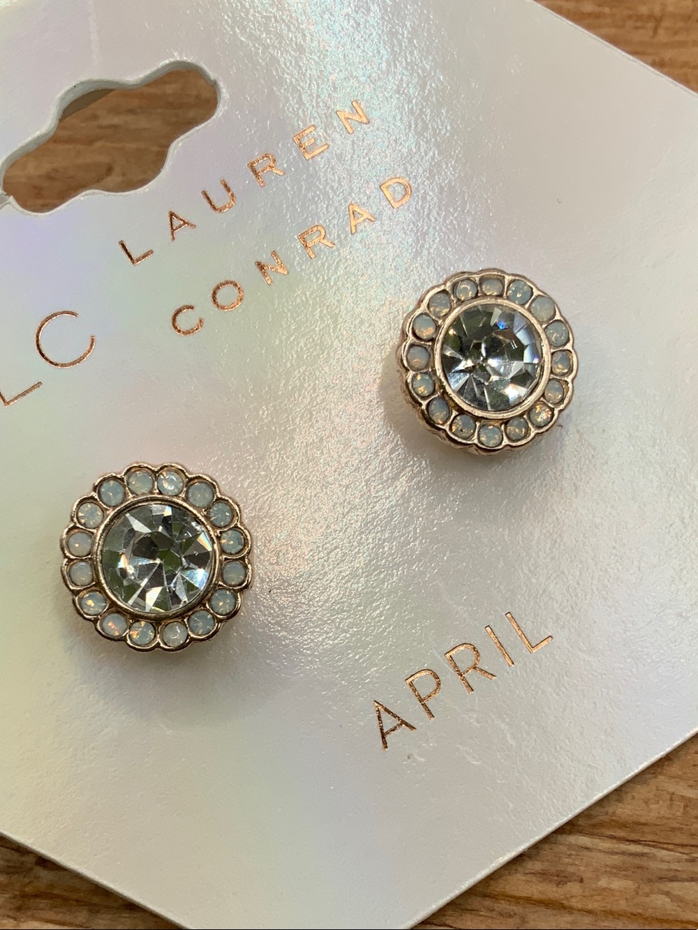 LC Lauren Conrad Clear Crystal "APRIL" Accent Stud Earrings